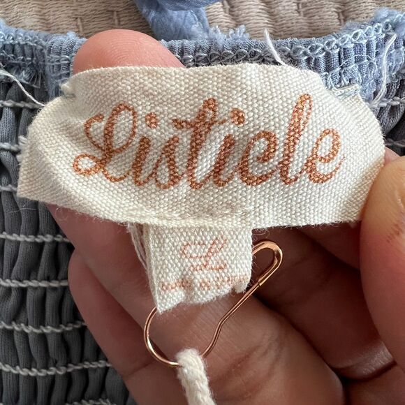 Listicle Swiss Dot Maternity Dress Large Babydoll Smocked Square Neck Chiffon - Picture 10 of 15